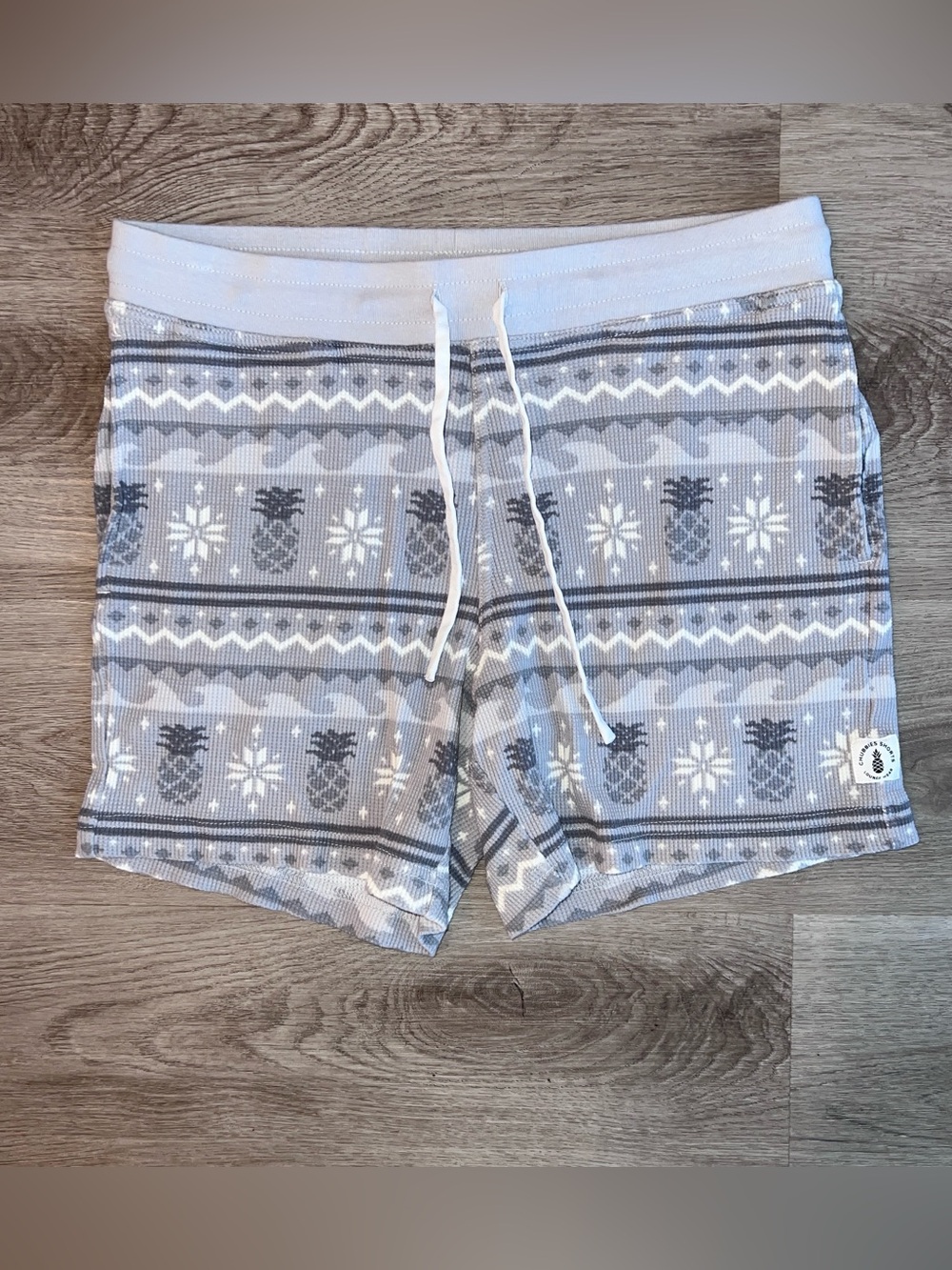 Chubbies Men’s Waffle Knit Lounge Shorts Gray White Pineapple Drawstring Small